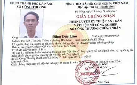 Liên Chiểu Xanh đã có chứng nhận vận chuyển hàng nguy hiểm xăng ,dầu và vật liệu cháy nổ công nghiệp.
