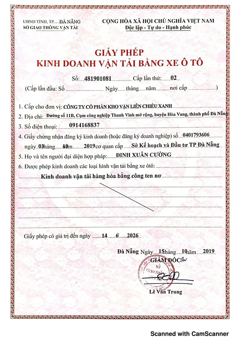 Giấy phép kinh doanh vận tải bằng xe ô tô