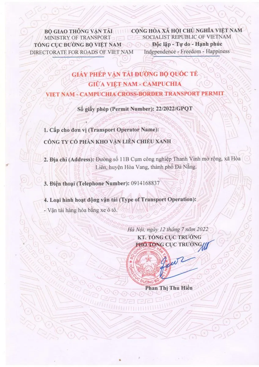Giấy phép vận tải đường bộ quốc tế Việt Nam – Campuchia